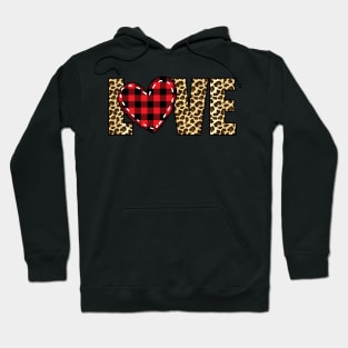 Plaid heart valentines day leopard text LOVE Hoodie